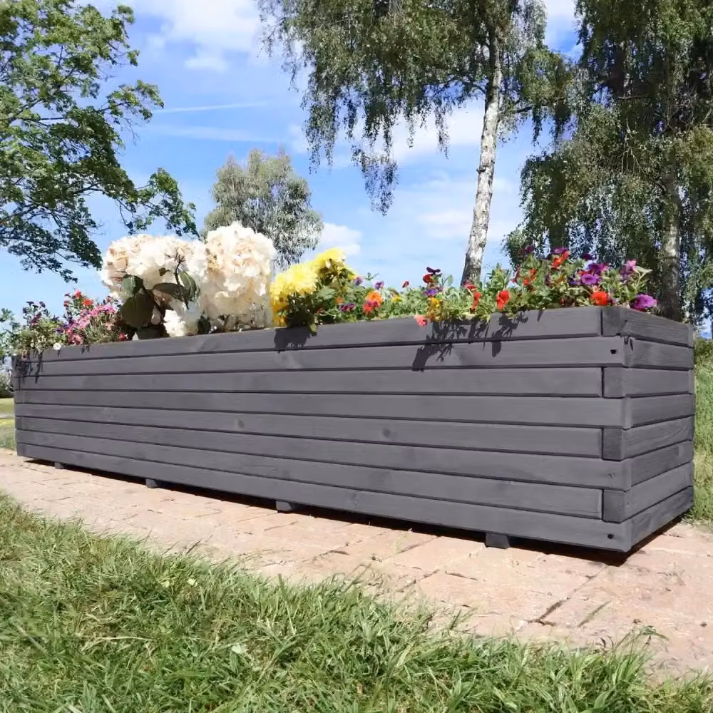 Access Garden Products Grey Pine Raised Trough Planter, W: 200 cm, D: 40 cm, H: 40 cm – 4