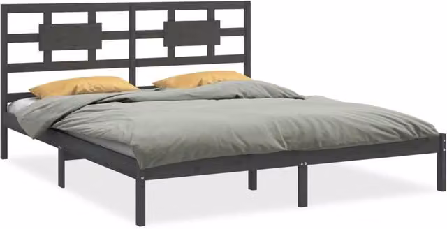 Berkfield Home Grey Solid Pine Wood Bed Frame W/D/H: 200 x 200 cm