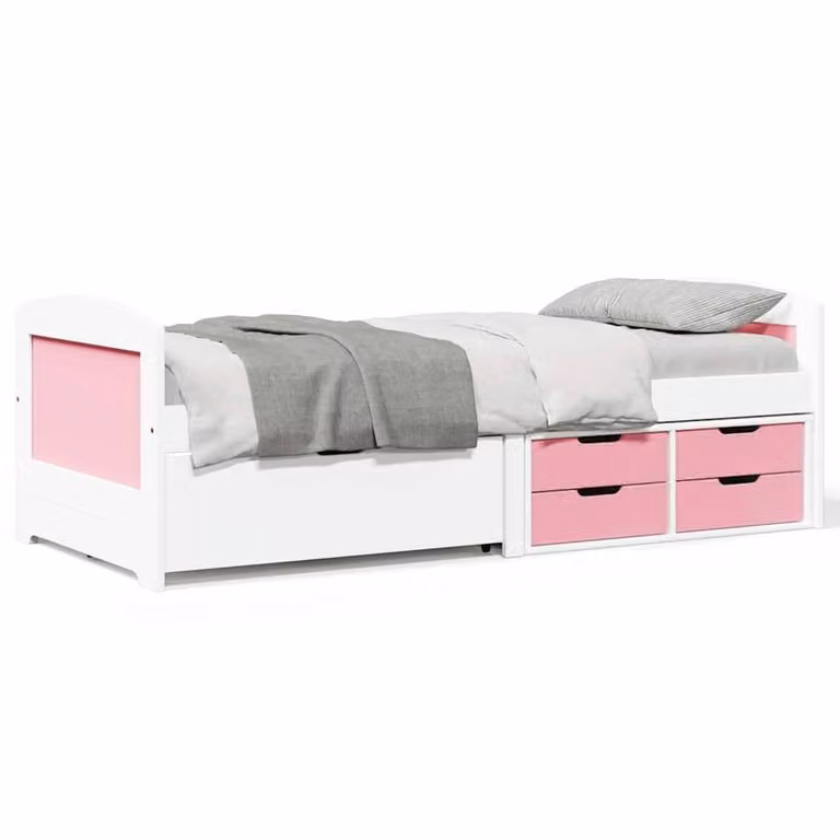 Berkfield Home IRUN Day Bed with 5 Drawers in White and Pink, W/D/H: 90 x 200 cm