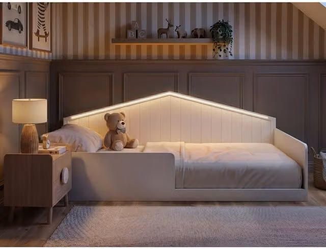 Wilbur Small Double Montessori Bed with LED Lighting in White
