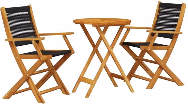 Berkfield Home 3 Piece Bistro Set in Black Polypropylene and Natural Acacia Wood