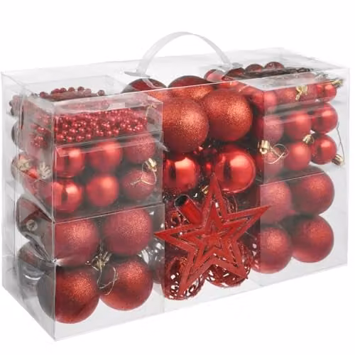 tectake 86-Pack Christmas Baubles Set with Star and String of Beads in Red and Gold – 1