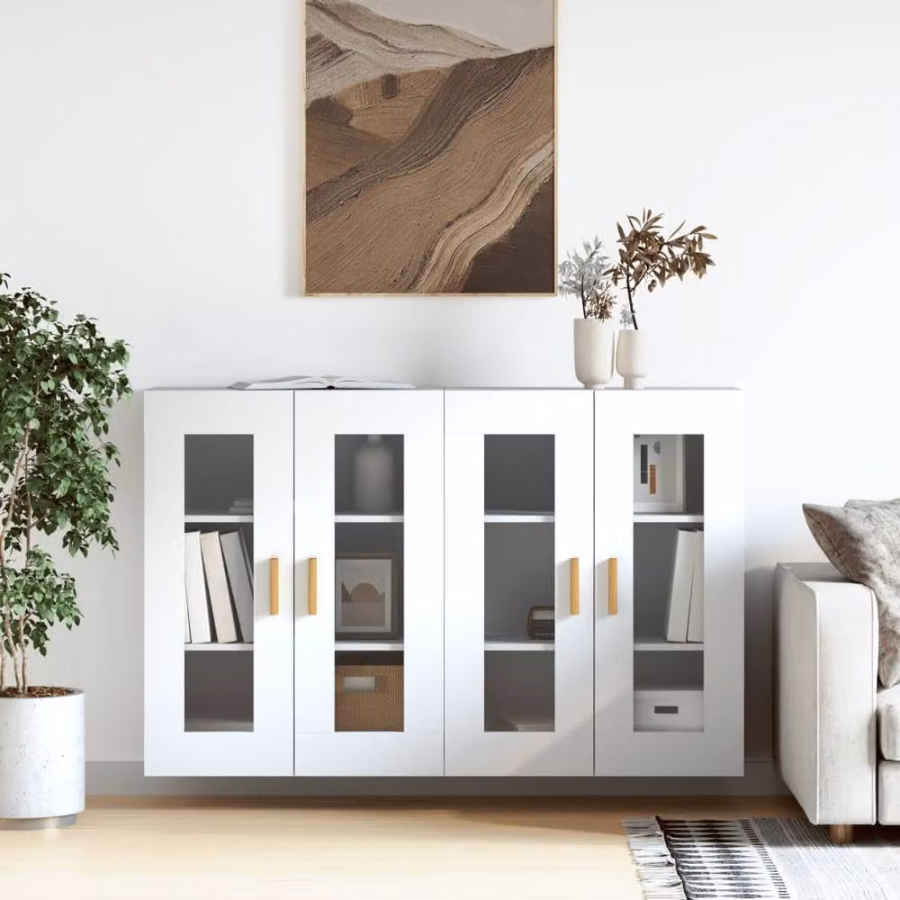 Berkfield Home Wall Mounted Cabinets with Glass Doors, 2 Pack, White – 2