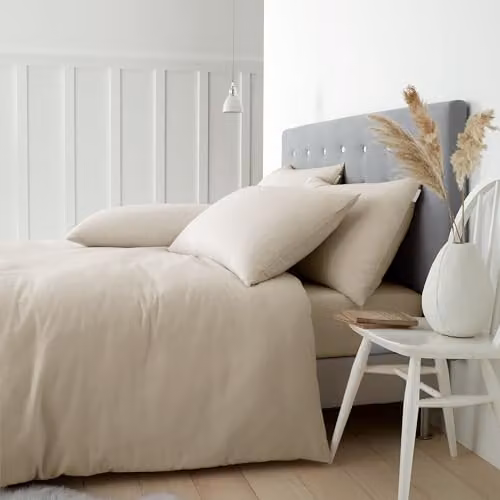 Catherine Lansfield Brushed Cotton Flannelette Double Duvet Cover Set with Pillowcases, Beige