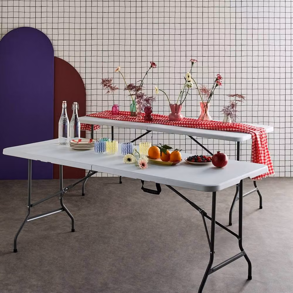 Sweek Pair of White Foldable Plastic Reception Tables W/D/H: 69.5 x 73.5 x 69.5 cm – 3