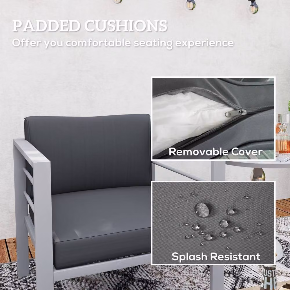 Wyld Haus Movitte Single Outdoor Garden Sofa in Charcoal Grey with UV-Resistant Polyester Cushions and Powder-Coated Aluminium Frame – 4