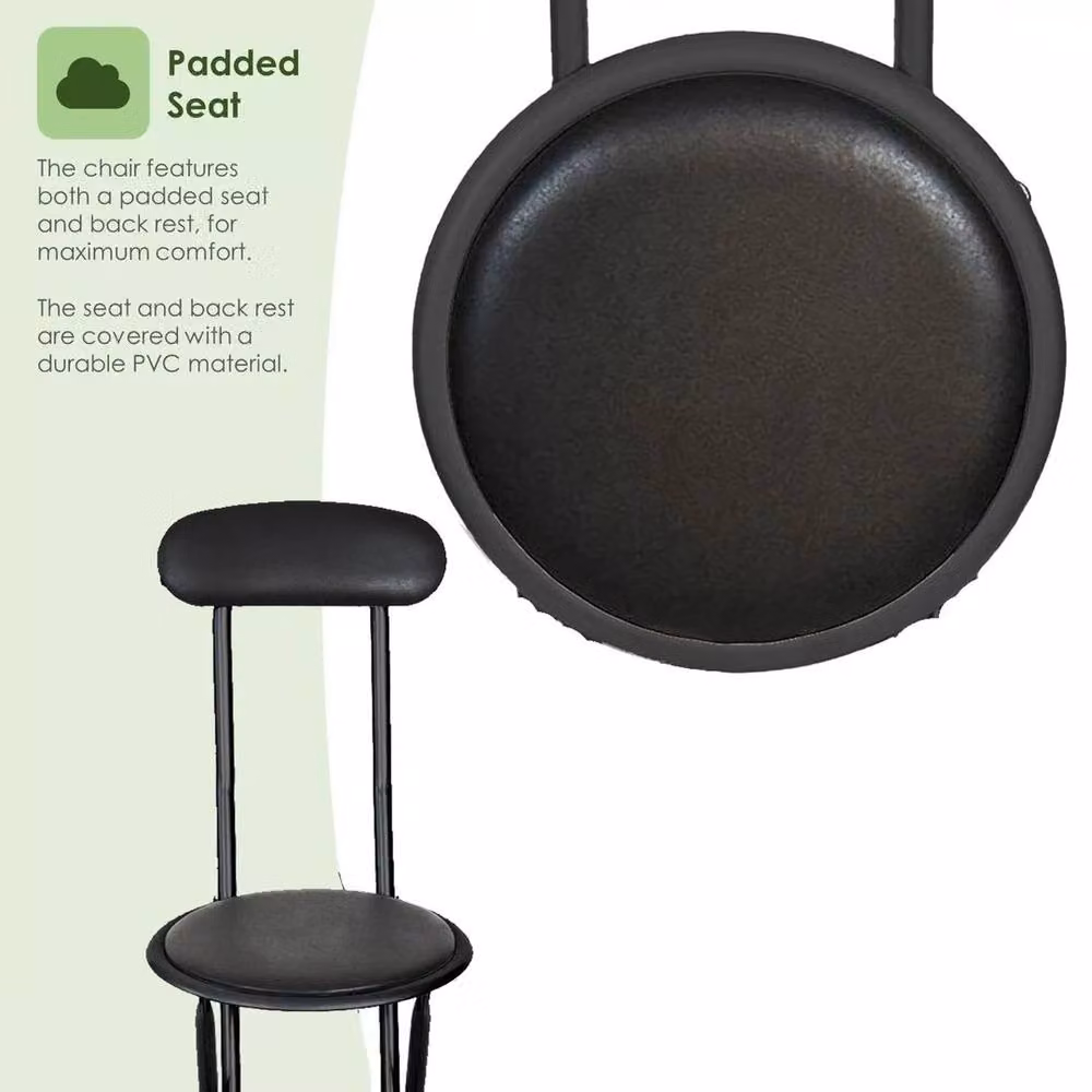 SPETLEK Black Padded Folding Bar Stool with Synthetic Leather Seat and Metal Frame – 4