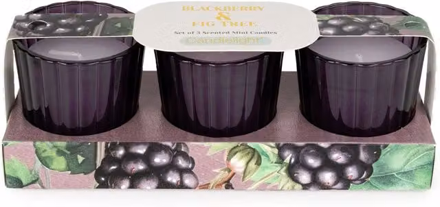 Candlelight Set of 3 Blackberry and Fig Tree Scented Mini Votive Candles in Purple and Multicolour – 2