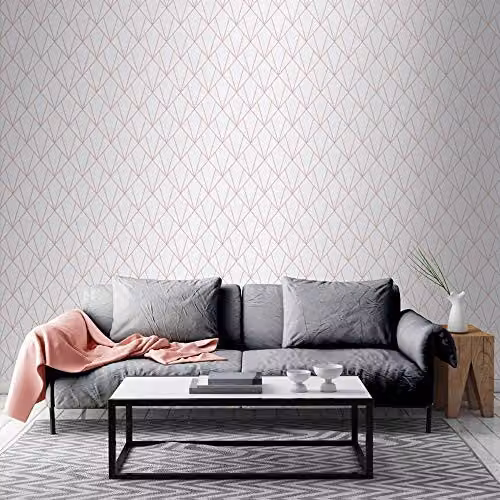 Muriva Indra Geometric Glitter Vinyl Wallpaper in Rose Gold, Pink and Gold – 2
