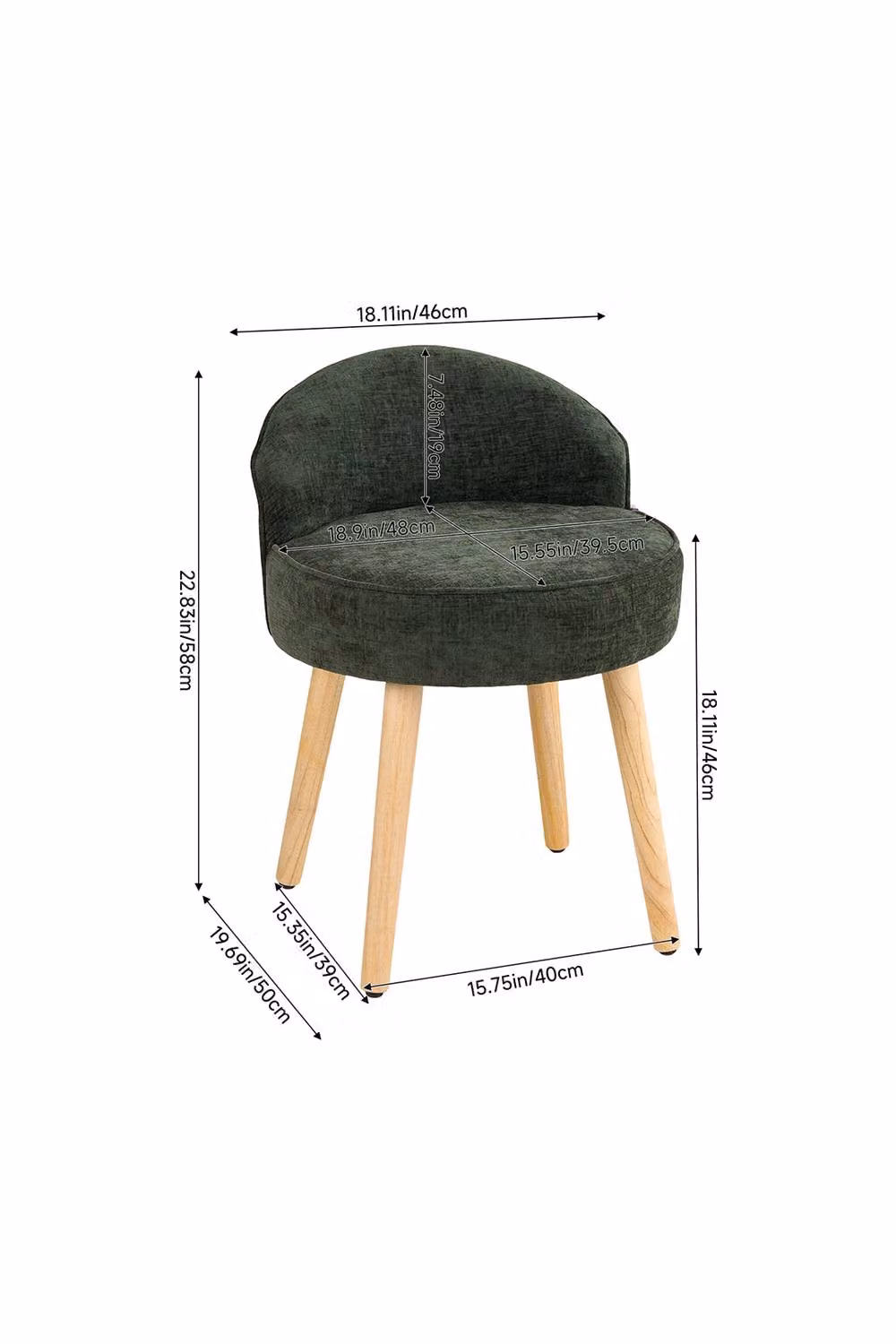 Living and Home Green Chenille Dressing Table Stool with Rubberwood Legs – 2