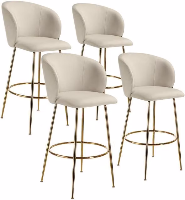 tectake Luana Bar Stool Set of 4 in Cream and Gold Velvet
