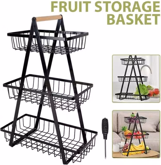 Nordara Black Metal Kitchen Fruit Basket and Vegetable Storage Bowl Rack – 1