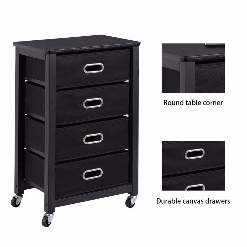 VOGREX 4-Drawer Metal Bedside Cabinet with Castors in Matt Black – 3
