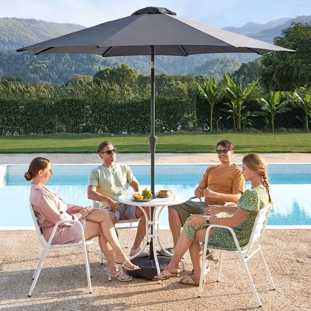 SONGMICS Garden Parasol Umbrella with Crank Handle, Grey