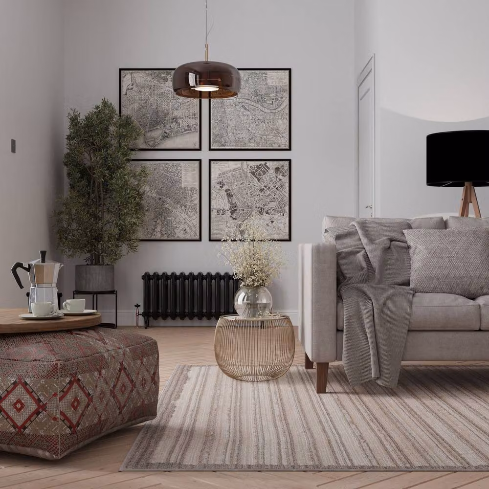 Kukoon Modern Striped Rectangular Area Rug in Beige, W: 200 cm, D: 290 cm – 2