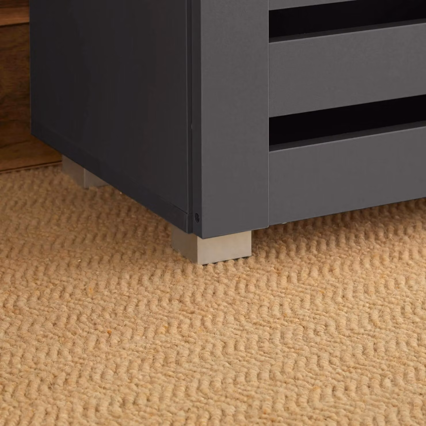 Home Source Oslo 3 Door Shoe Storage Cabinet in Black with Slatted Hinged Doors and Internal Shelves – 2