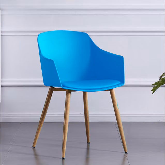 Life Interiors Eden Single Plastic Dining Chair with Padded Synthetic Leather Cushions in Blue and White