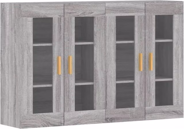 Berkfield Home Set of 2 Wall Mounted Cabinets in Grey Sonoma with Glass Doors – 1