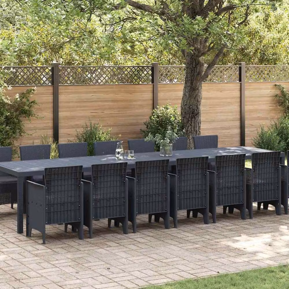 Berkfield Home 15 Piece Anthracite Poly Rattan Garden Dining Set with Cushions in Dark Grey – 2