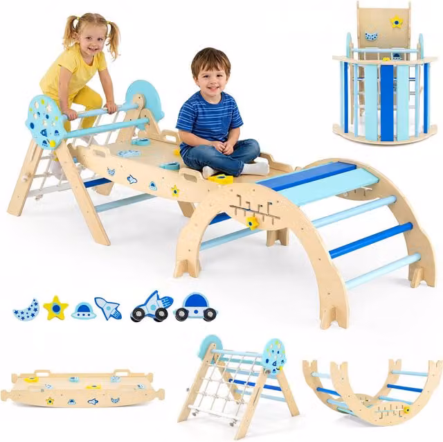 Costway Foldable Wooden Climbing Toy in Blue