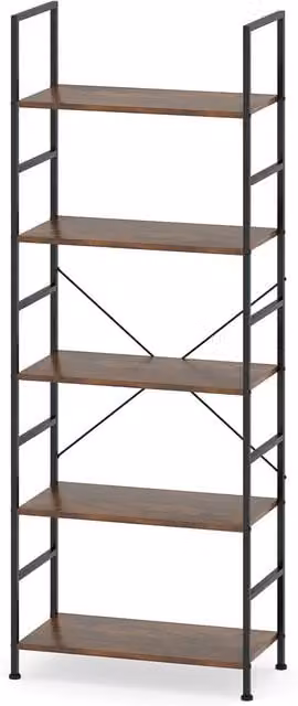 COSTWAY Industrial Freestanding Bookshelf with Adjustable Wood and Metal Shelves, Brown, Height: 160 cm