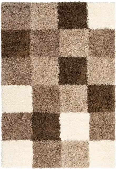 Bravich LTD California Checked Thick Shaggy Rug in Beige, W: 200 cm, D: 290 cm