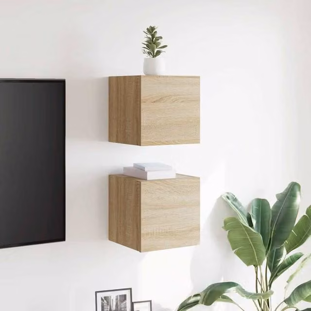 Berkfield Home Wall Mounted TV Cabinets, 2 Piece Set in Light Oak, W/D/H: 30.5 x 30 x 30 cm – 1