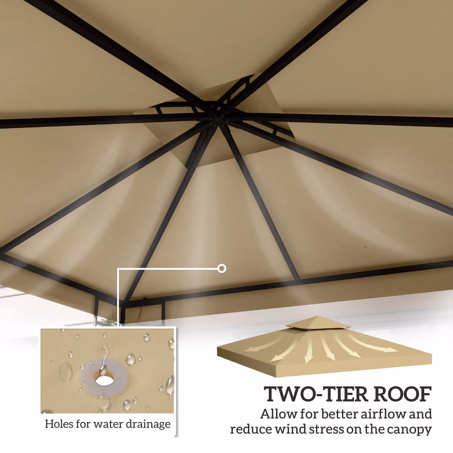 Outsunny 2 Tier Garden Gazebo Replacement Canopy Roof Cover, Beige, W x D: 300 x 300 cm – 6