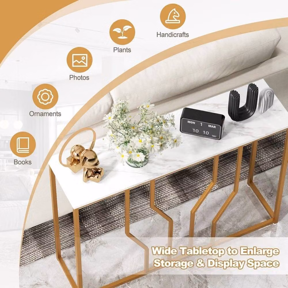 SPETLEK Modern Faux Marble Console Table in White and Gold, W: 110 cm, H: 80 cm – 2