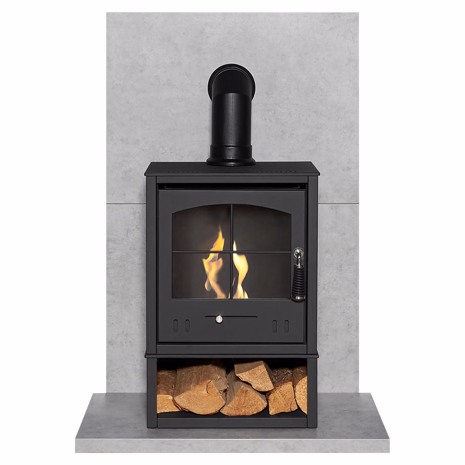 Acantha Fires & Fireplaces Tile & Hearth Set in Black and Grey with Concrete Effect and Stainless Steel Details – 3