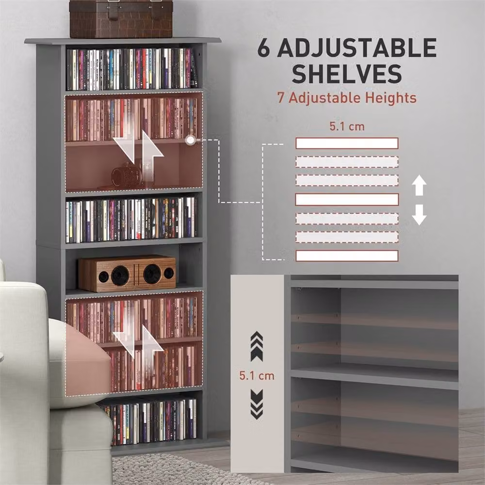 EONLION Grey Modern Freestanding Storage Unit with Adjustable Shelves and Media Compartments – 3