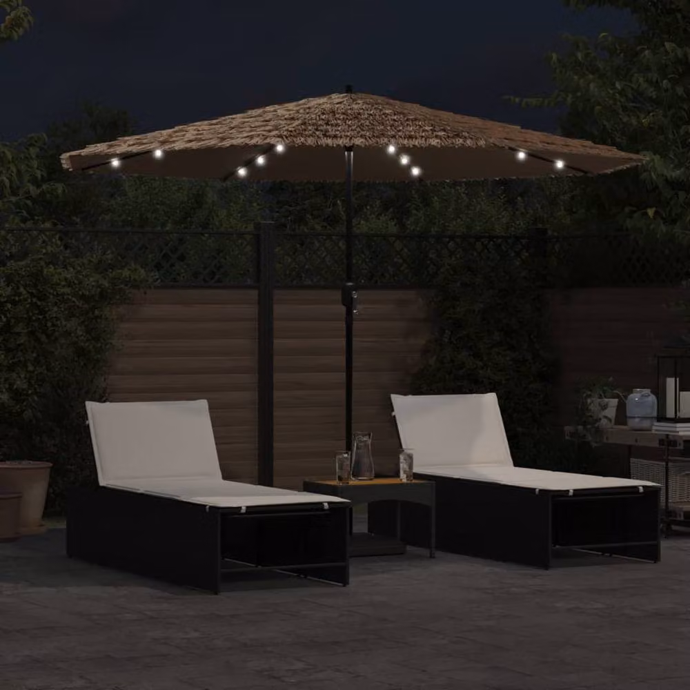 Berkfield Home Garden Parasol with LEDs and Steel Pole in Tan, W/D/H: 324 x 324 x 247 cm – 3