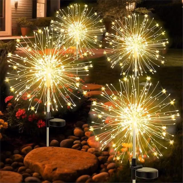 SPETLEK 4-Piece Solar Starburst Firework Fairy Lights with Stakes in Yellow and Warm White LED – 1