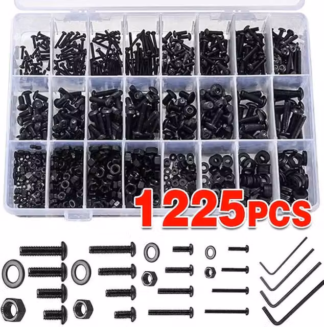 FLAVORA 1225-Piece Stainless Steel Hex Socket Screw, Bolt and Nut Set in Black