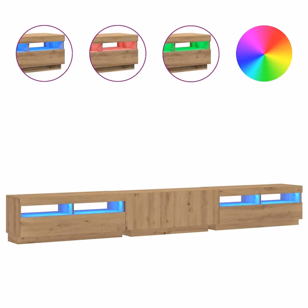 Berkfield Home Modern Artisan Oak TV Cabinet with LED Lights in Brown, W: 300 cm, D: 40 cm, H: 35 cm – 2