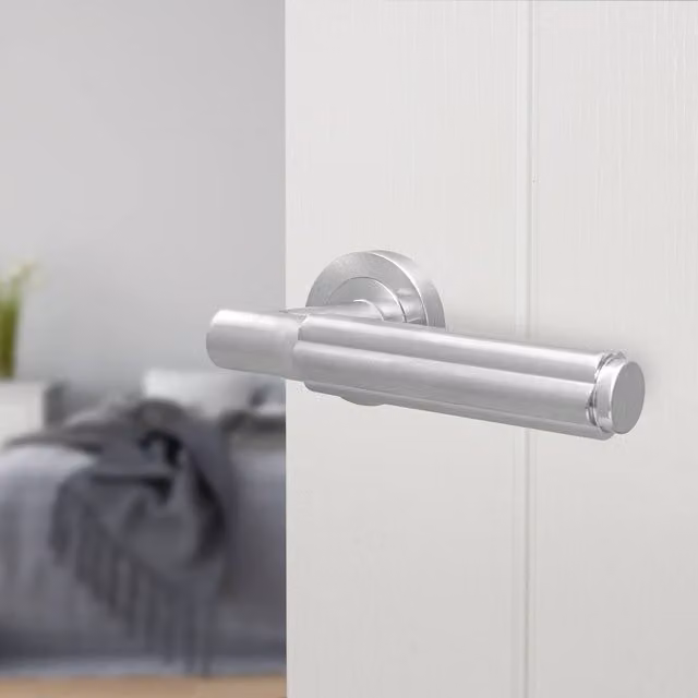 AFIT Satin Nickel Fire Door Handle, Silver Brushed Aluminium Internal Lever On Rose, 150 x 150 mm – 1