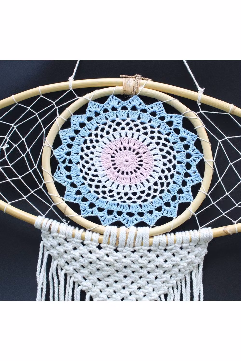 KDMD Large Boho Macrame Dream Catcher with Evil Eye in Blue, White and Pink – 2