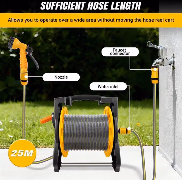 FLAVORA Freestanding Manual Hose Reel Cart with 25m Hose in Grey – 1