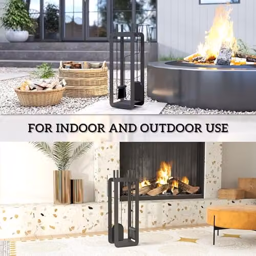Outsunny 5 Piece Metal Fireplace Companion Set with Brush Stand in Black – 5