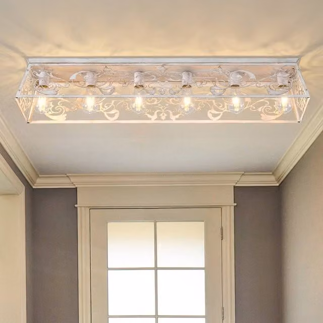 NIVOR 6 Light Metal Farmhouse Dimmable Flush Mount Ceiling Chandelier, White, W: 115 cm