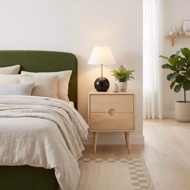 FurnitureboxUK Denali 2 Drawer Rectangle White Oak Wood Bedside Table in Light Brown – 1