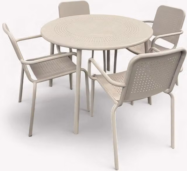 Royalcraft Modern 5 Piece Round Metal Dining Set in Gold, White and Beige