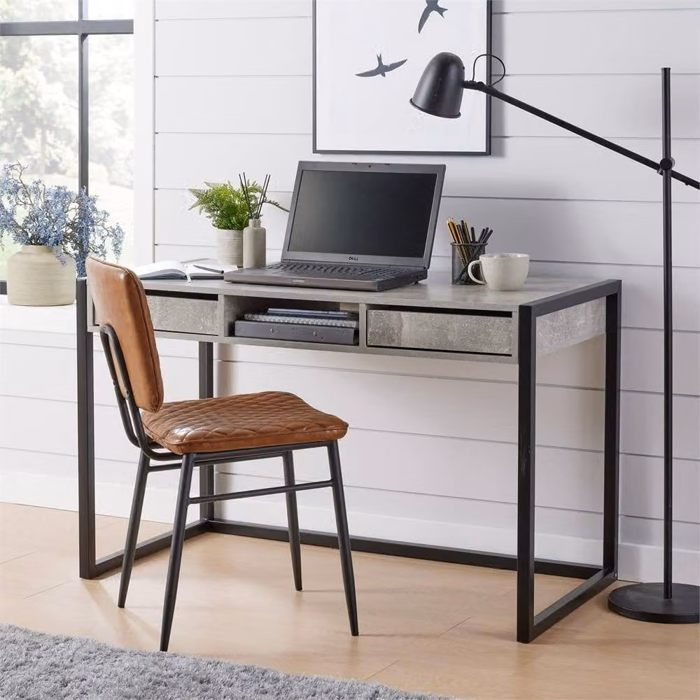 SPETLEK Grey and Oak Computer Desk and Laptop Workstation with Metal Sled Base – 5