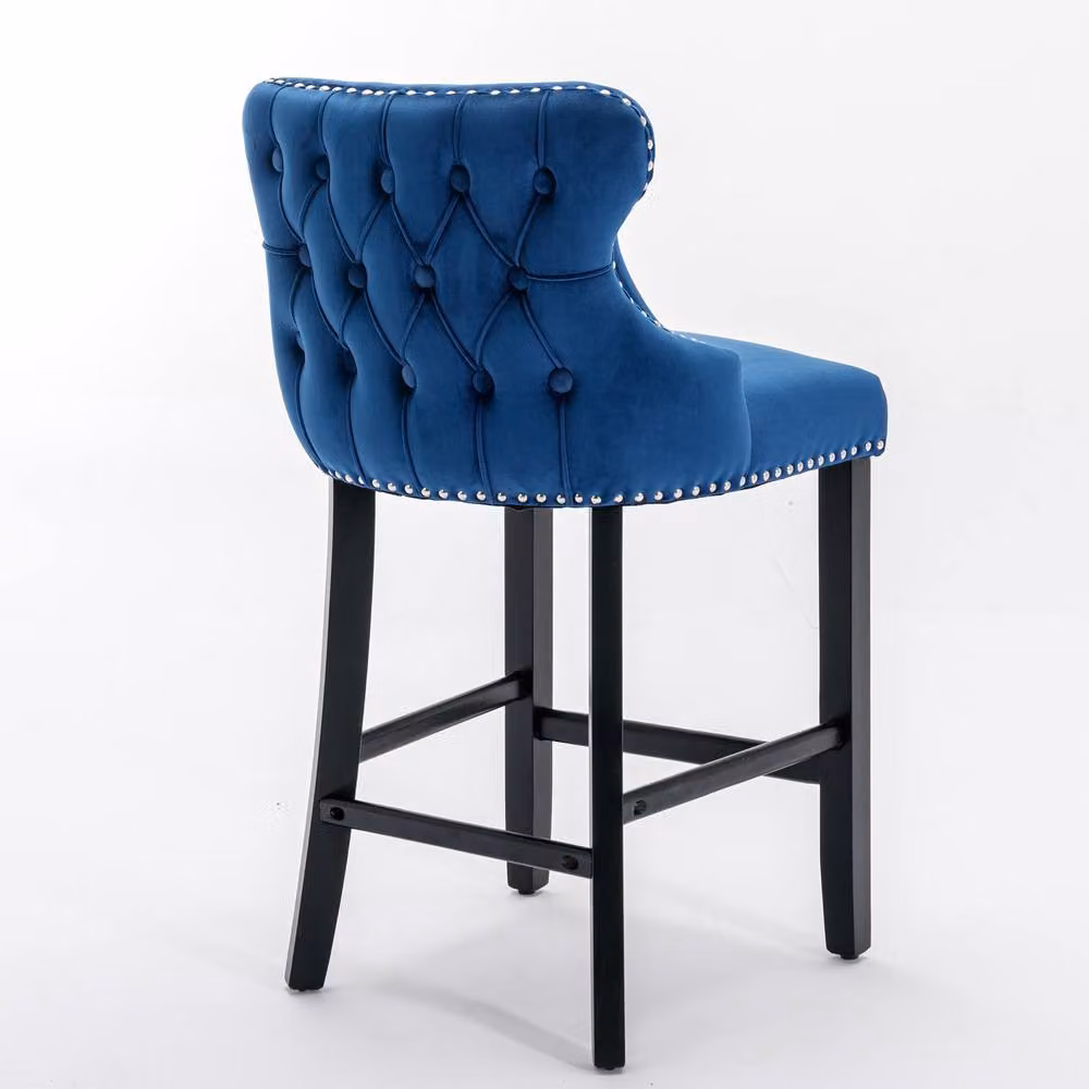 Modern Home Touch Set of 6 Blue Velvet Wing Back Bar Stools with Oak Wood Legs – 4