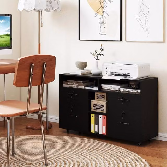 FORGEVIO Mobile Lateral File Cabinet and Storage Organiser in Matt Black – 1