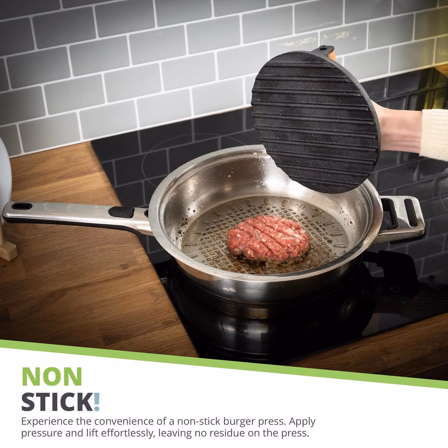 Oliver's Kitchen Cast Iron Smash Burger Press in Black with Ergonomic Grip – 3