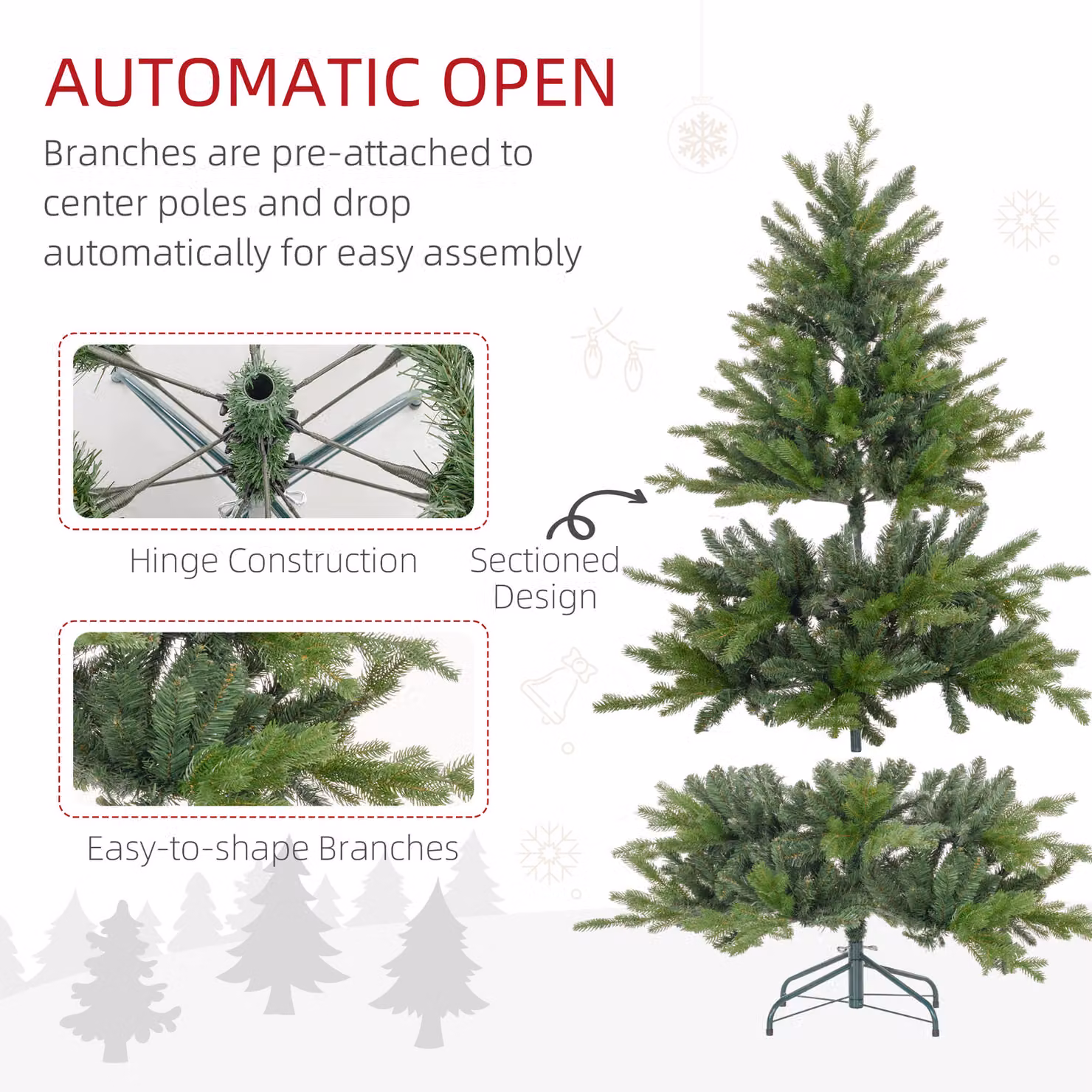 HOMCOM 5ft Artificial Green Christmas Tree with 1309 Tips and Metal Base – 5