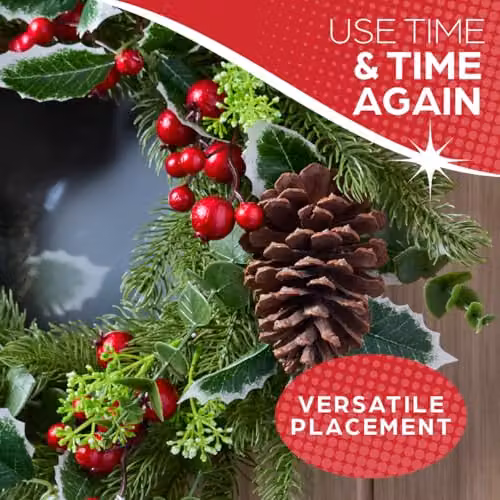 The Christmas Workshop Round Artificial Christmas Wreath with Red Baubles, Holly, Eucalyptus and Snowberries, Diameter: 45 cm – 4