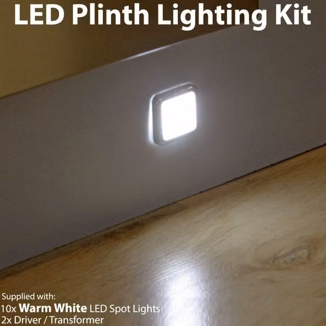 Loops Square LED Plinth Light Kit in Warm White with Stainless Steel Finish for Kitchen and Bathroom Use