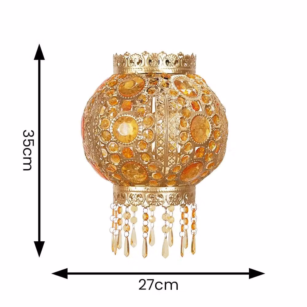ValueLights Bazaar Moroccan Jewelled Metal Ceiling Lamp Shade in Gold and Silver – 4